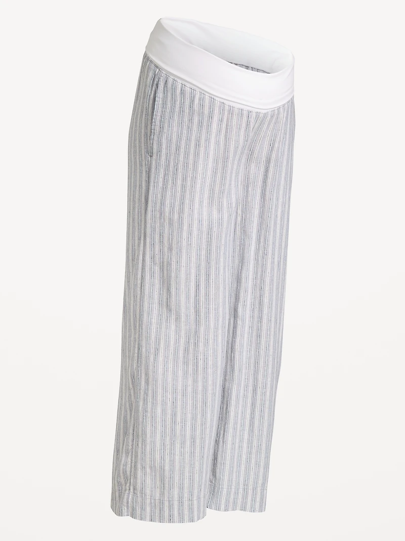 Maternity Rollover Waist Linen-Blend Wide-Leg Pants