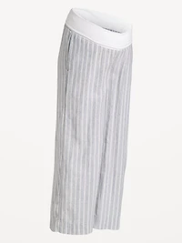 Maternity Rollover Waist Linen-Blend Wide-Leg Pants
