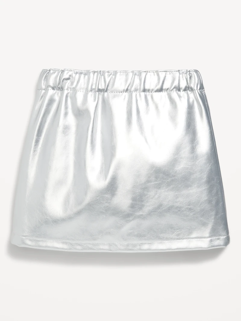 Shiny Faux-Leather Button-Front Skirt for Toddler Girls