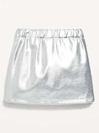 Shiny Faux-Leather Button-Front Skirt for Toddler Girls