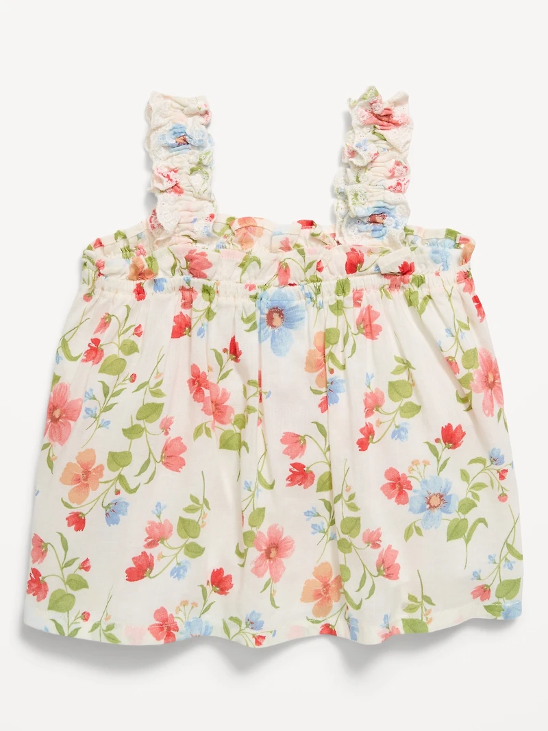 Printed Sleeveless Ruffled Top for Toddler Girls