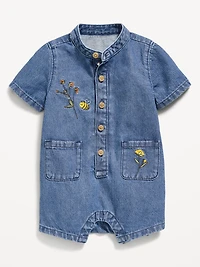 Embroidered Chambray One-Piece Romper for Baby