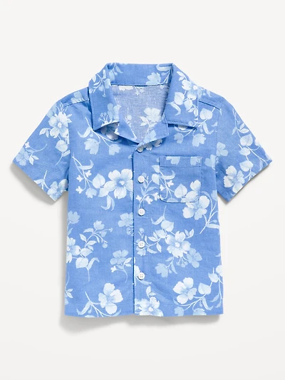 Printed Linen-Blend Pocket Shirt for Toddler Boys