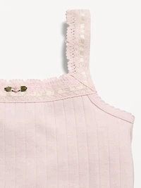 Fitted Lace-Trim Pointelle Tank Top for Girls