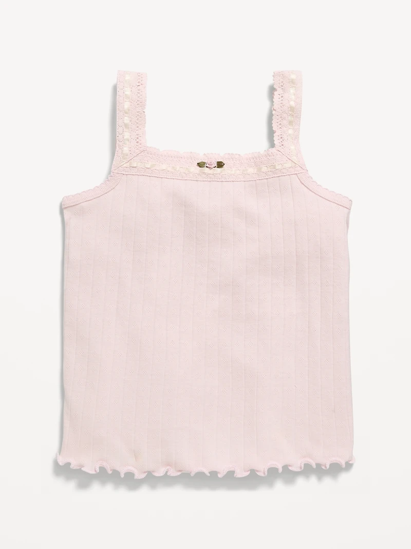 Fitted Lace-Trim Pointelle Tank Top for Girls