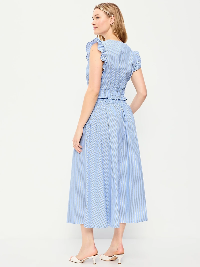 Smocked-Waist Midi Skirt