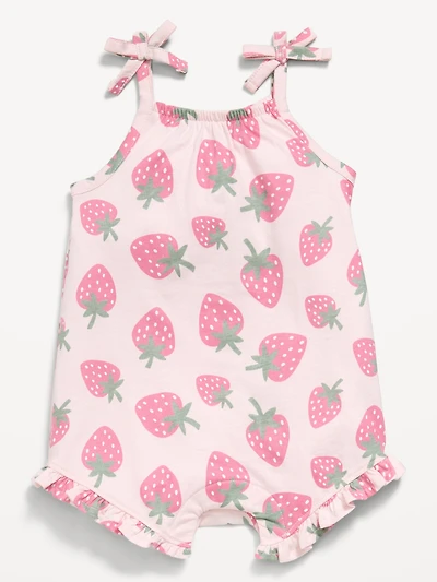 Printed Sleeveless Tie-Strap Romper for Baby