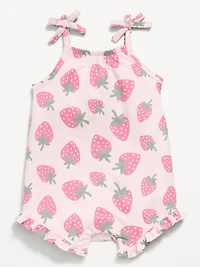 Printed Sleeveless Tie-Strap Romper for Baby