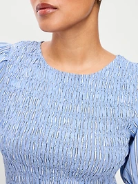 Smocked Puff-Sleeve Flare Mini Dress