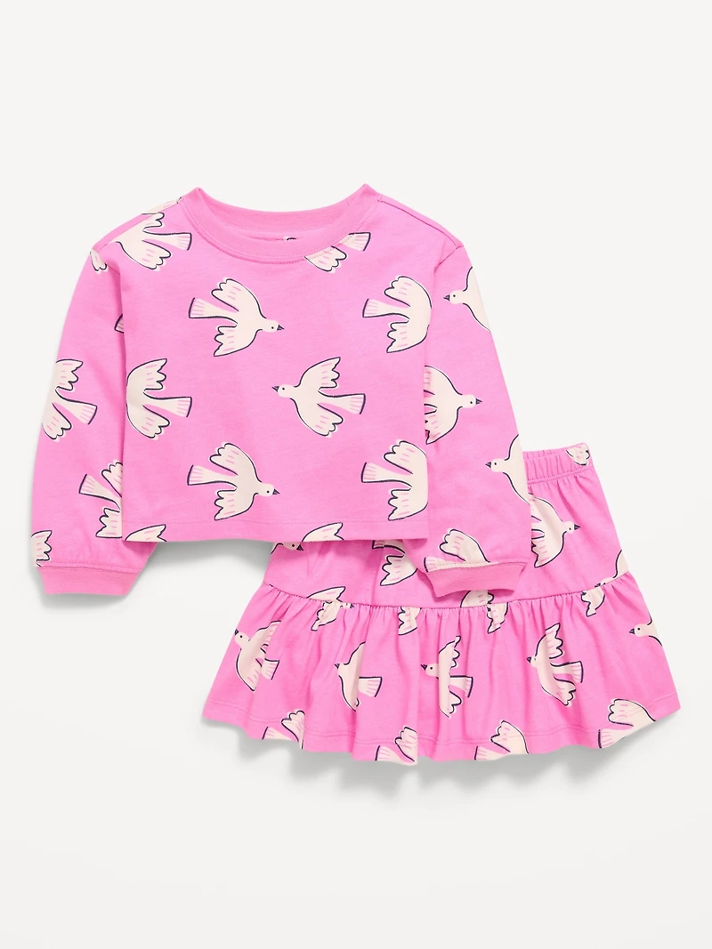 Printed Long-Sleeve Top and Skirt Set for Toddler Girls