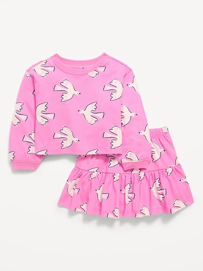 Printed Long-Sleeve Top and Skirt Set for Toddler Girls