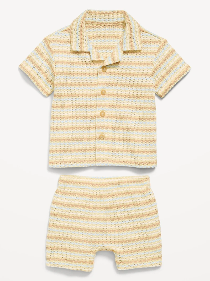 Short-Sleeve Textured Sweater-Knit Shirt and Shorts Set for Baby