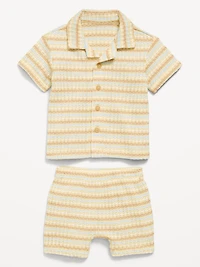 Short-Sleeve Textured Sweater-Knit Shirt and Shorts Set for Baby