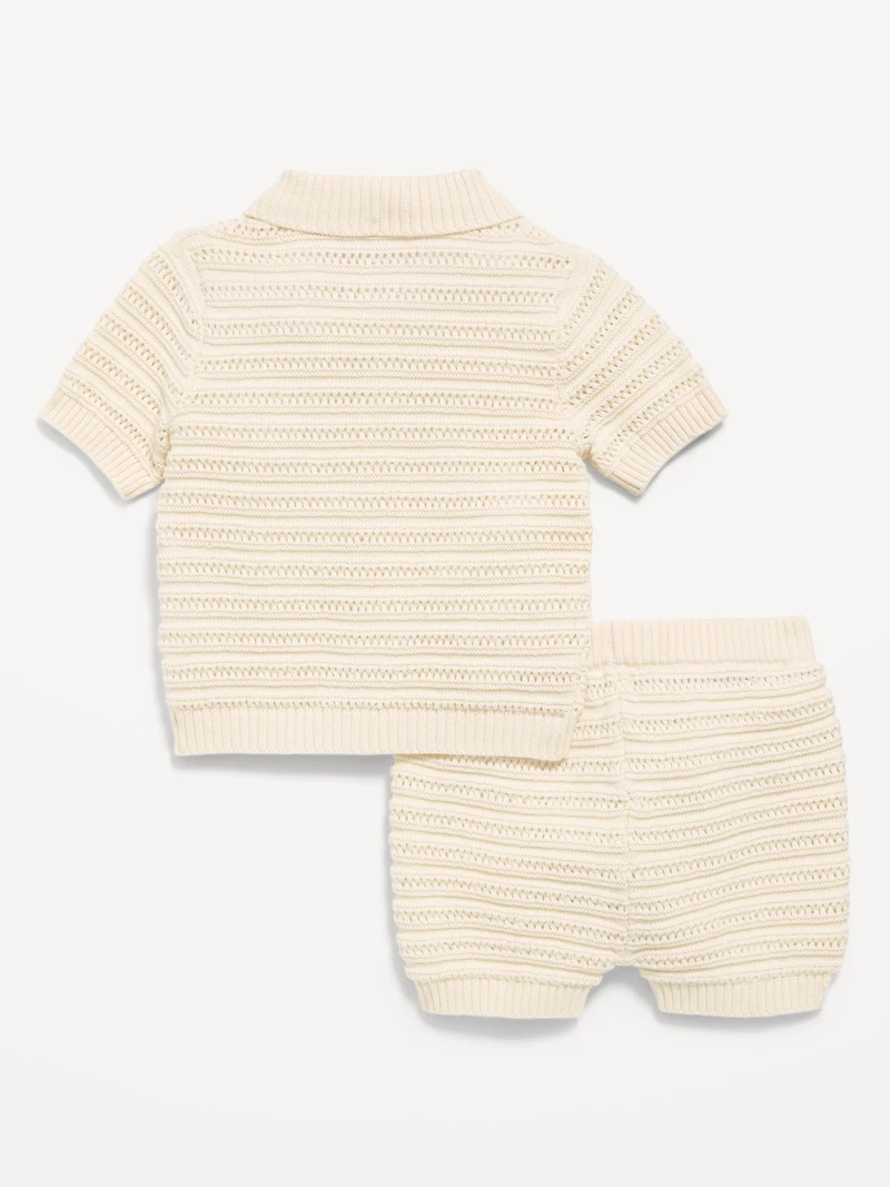 Crochet Sweater-Knit Shirt and Shorts Set for Baby