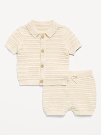 Crochet Sweater-Knit Shirt and Shorts Set for Baby