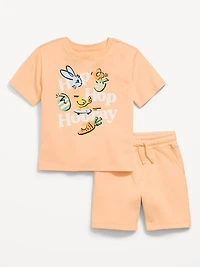 Oversized Graphic T-Shirt and Shorts Set for Toddler Boys