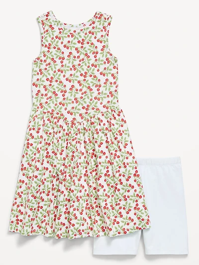 Sleeveless Fit and Flare Dress Biker Shorts Set for Girls
