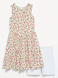 Sleeveless Fit and Flare Dress Biker Shorts Set for Girls