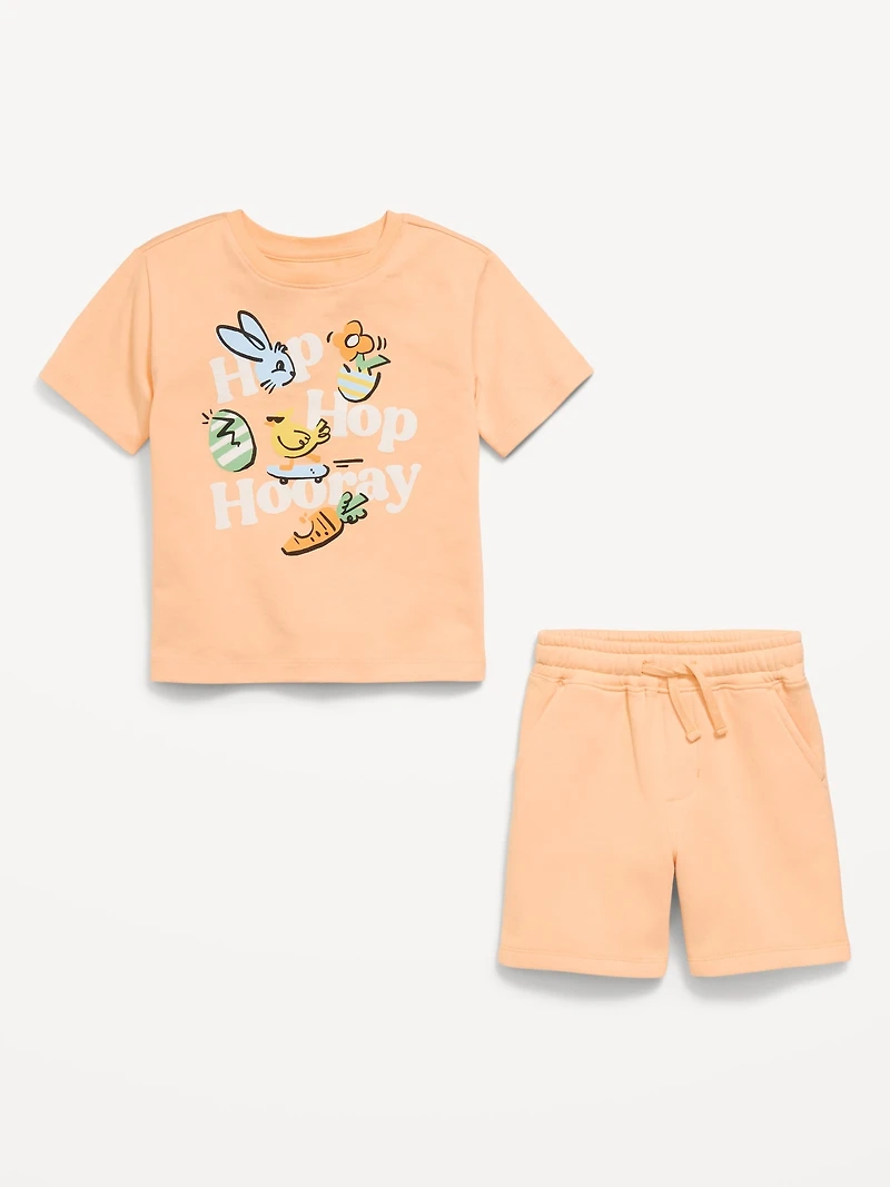 Oversized Graphic T-Shirt and Shorts Set for Toddler Boys