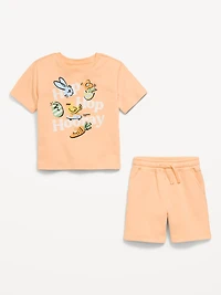 Oversized Graphic T-Shirt and Shorts Set for Toddler Boys
