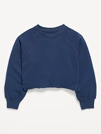 Lace-Trim French Terry Cropped Sweatshirt for Girls