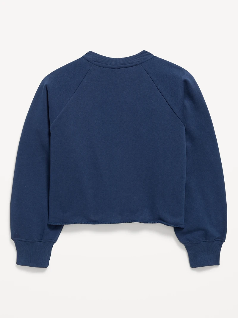 Lace-Trim French Terry Cropped Sweatshirt for Girls
