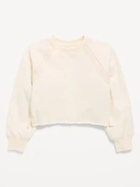 Lace-Trim French Terry Cropped Sweatshirt for Girls