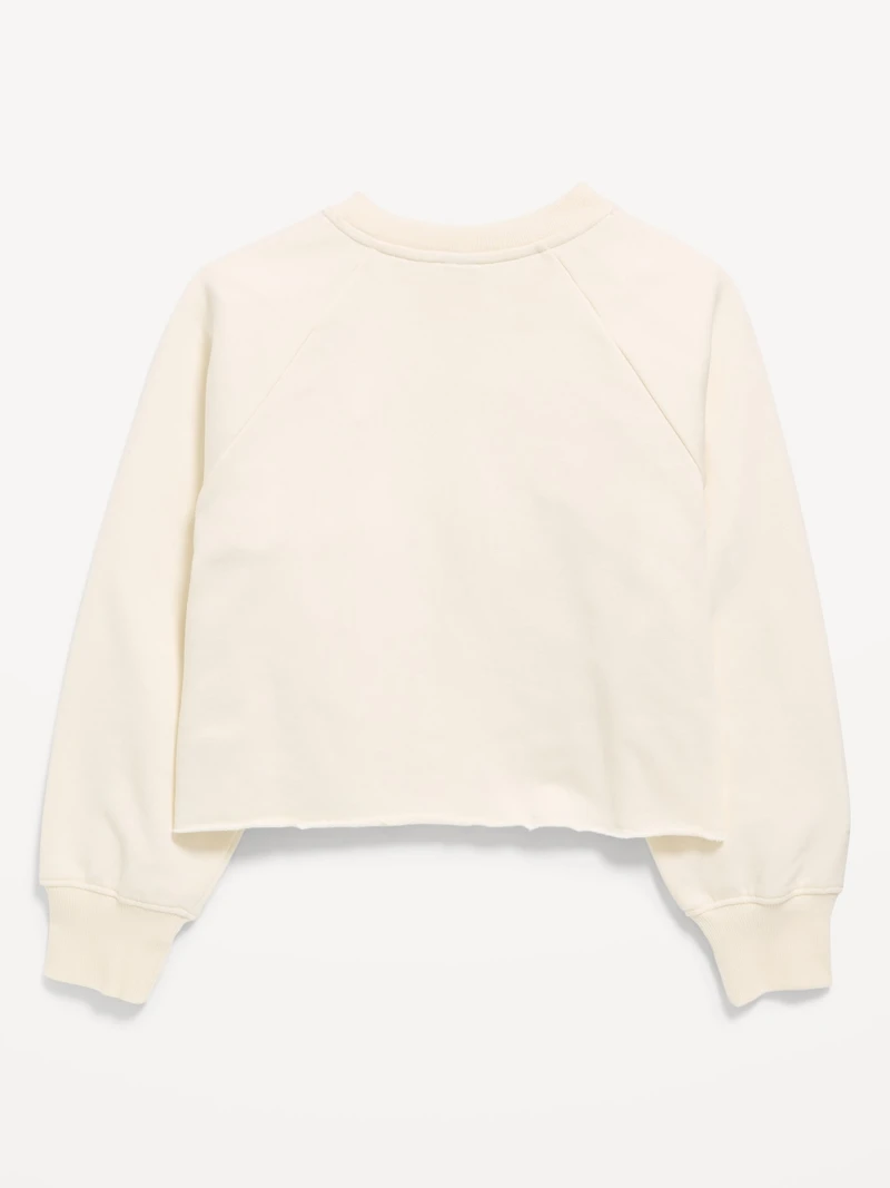 Lace-Trim French Terry Cropped Sweatshirt for Girls