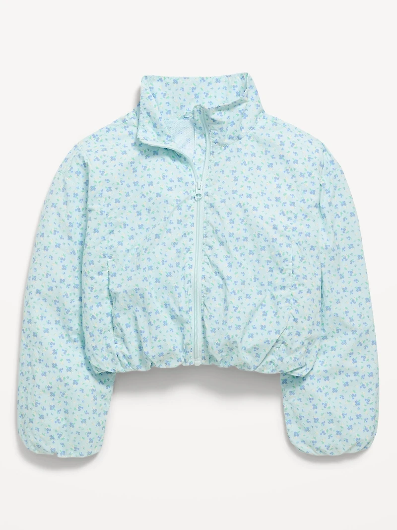Printed Full-Zip Bubble-Hem Jacket for Girls