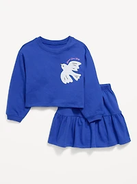 Long-Sleeve Graphic Sweatshirt and Skirt Set for Toddler Girls