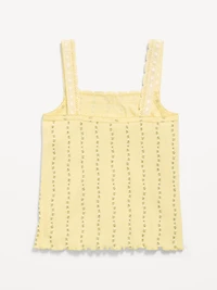 Fitted Lace-Trim Pointelle Tank Top for Girls