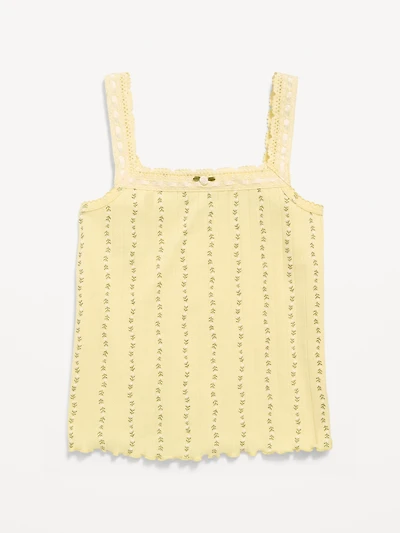 Fitted Lace-Trim Pointelle Tank Top for Girls
