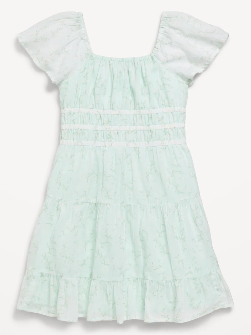 Fit and Flare Crinkle Gauze Tiered Dress for Girls