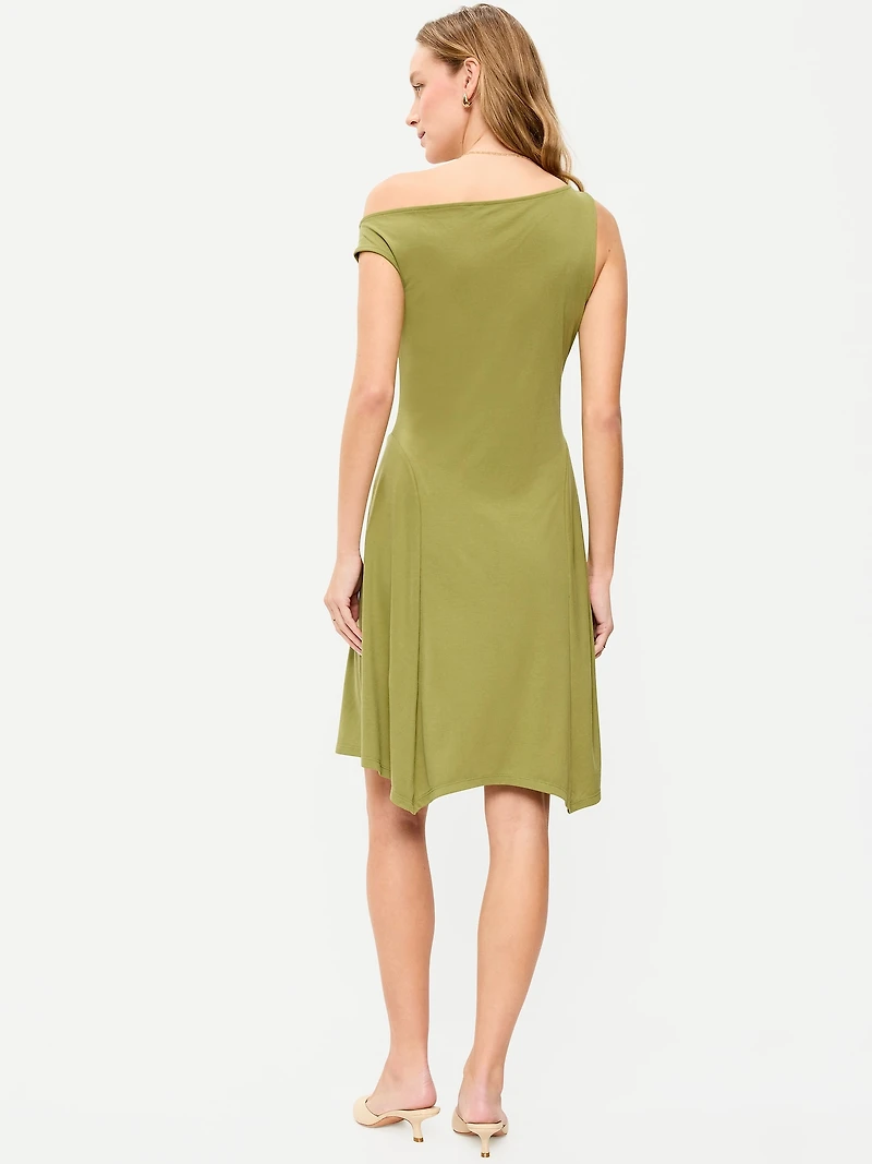 Fit & Flare Asymmetrical Shoulder Mini Dress