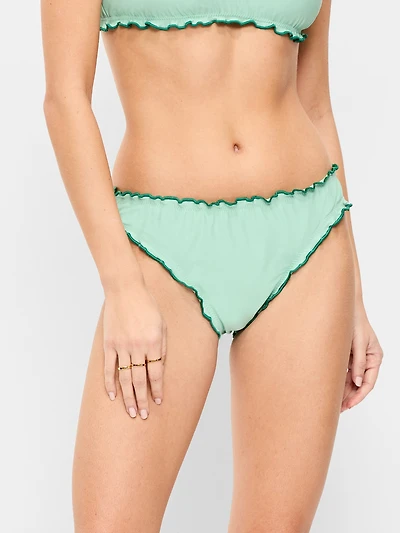 Mid-Rise Ruffle Trim Swim Bottoms