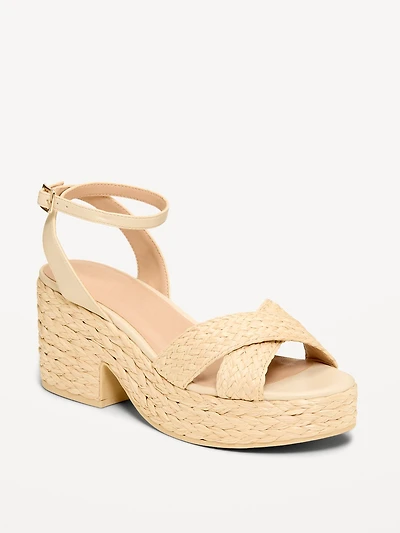 Raffia Platform Sandals for Women
