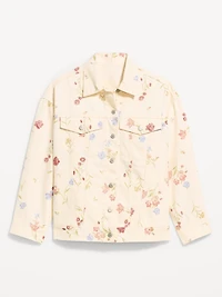 Oversized Floral Print Jean Trucker Jacket