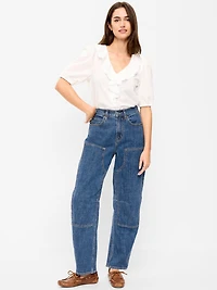 High-Waisted Baggy Barrel Utility Jeans