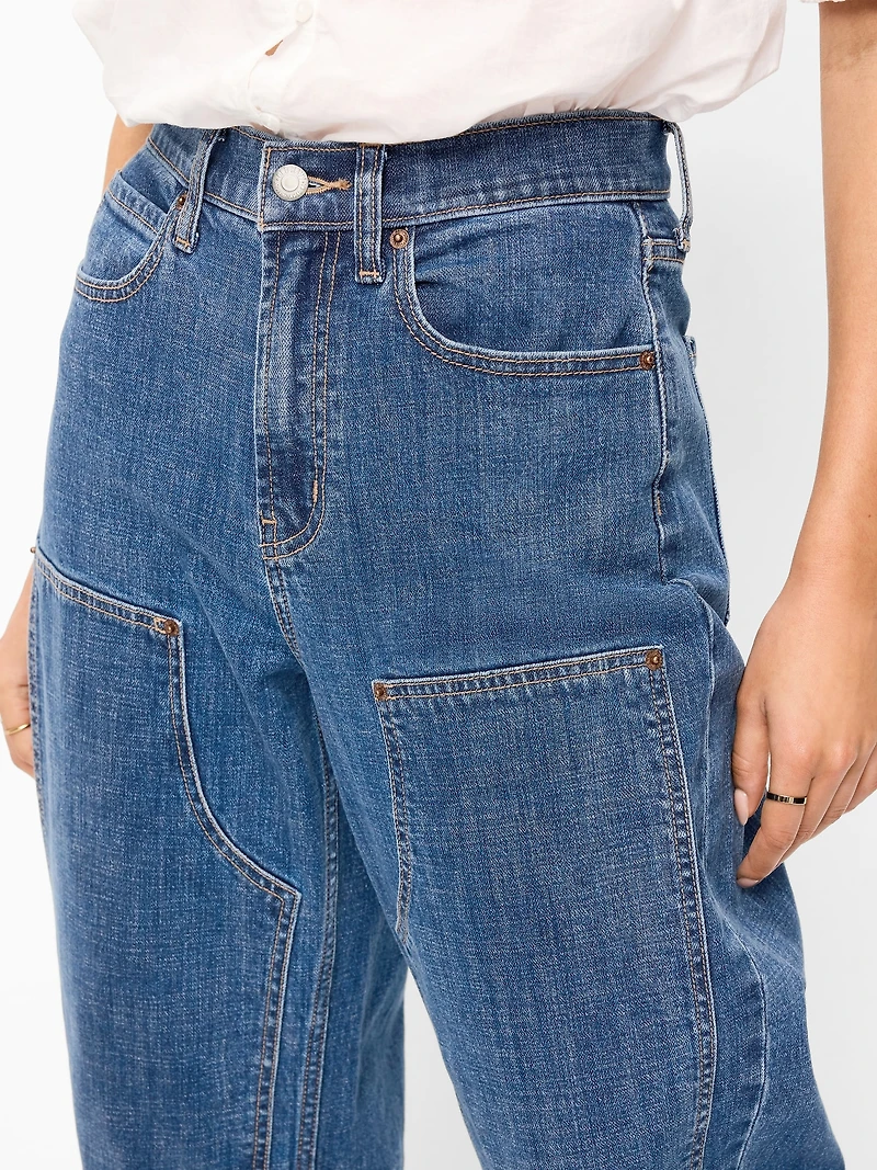 High-Waisted Baggy Barrel Utility Jeans