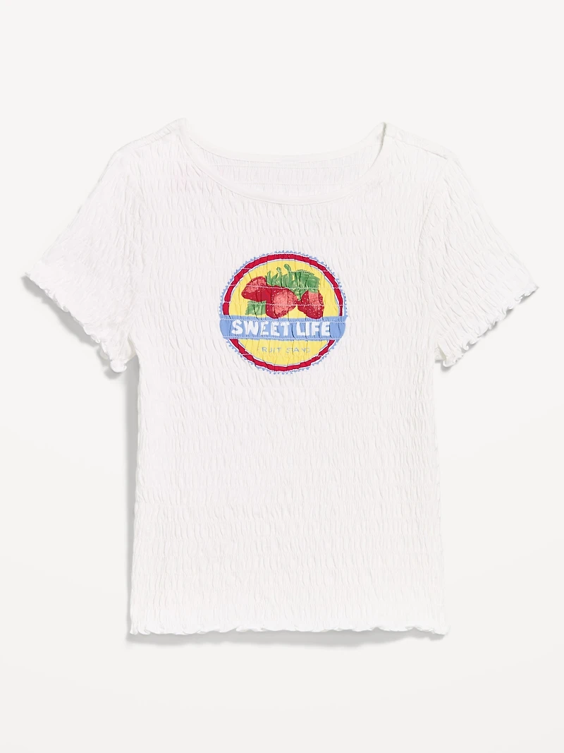 Slit-Neck Smocked Graphic Top