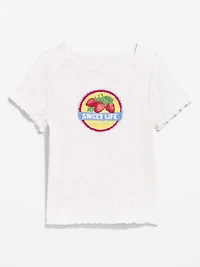 Slit-Neck Smocked Graphic Top