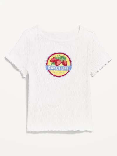 Slit-Neck Smocked Graphic Top