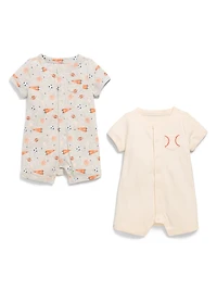 Short-Sleeve Ribbed Pocket One-Piece Romper 2-Pack for Baby