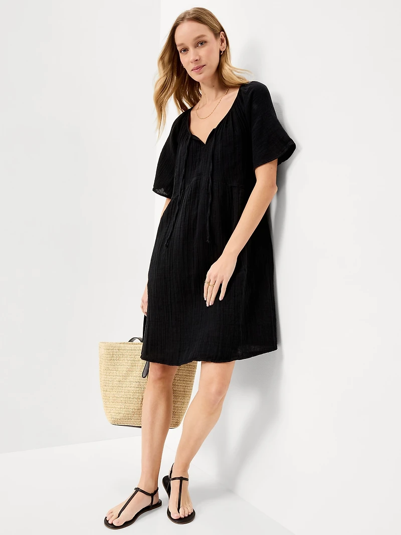 Flutter-Sleeve Mini Swing Dress