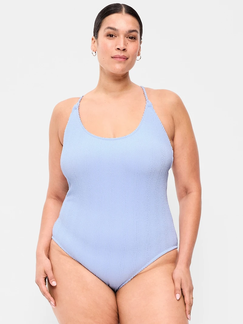 Ribbed Braided-Strap One-Piece Swimsuit