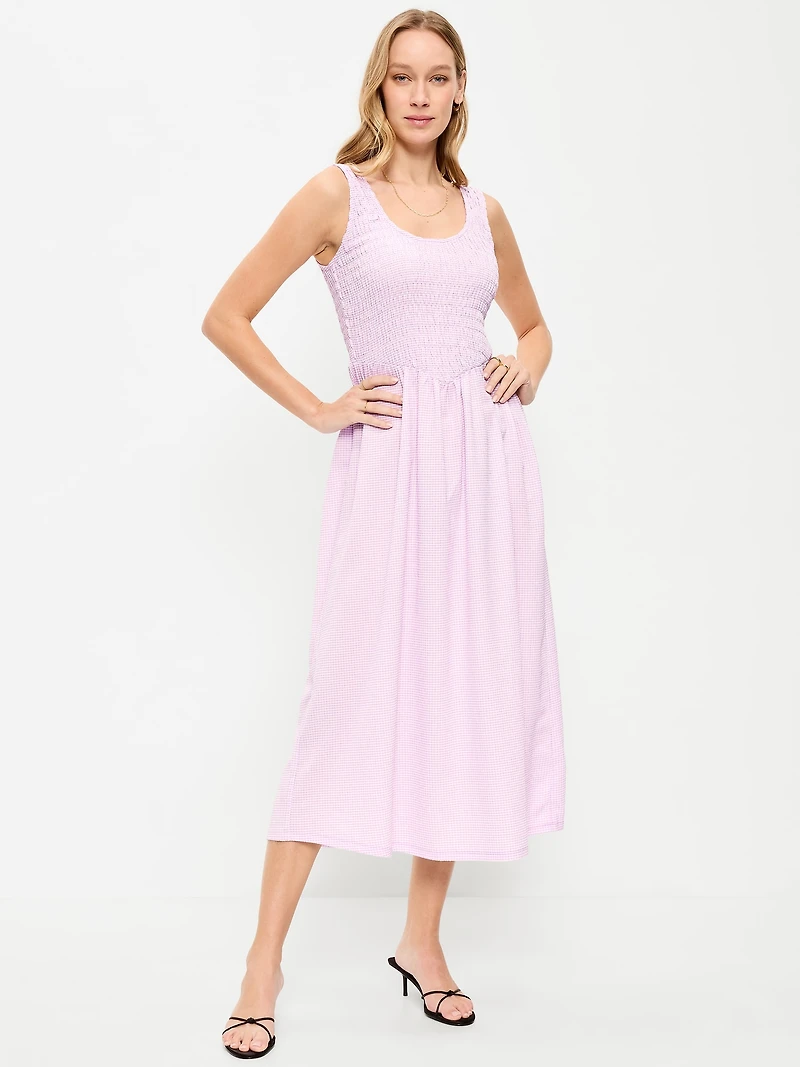 Fit & Flare Sleeveless Smocked-Bodice Midi Dress