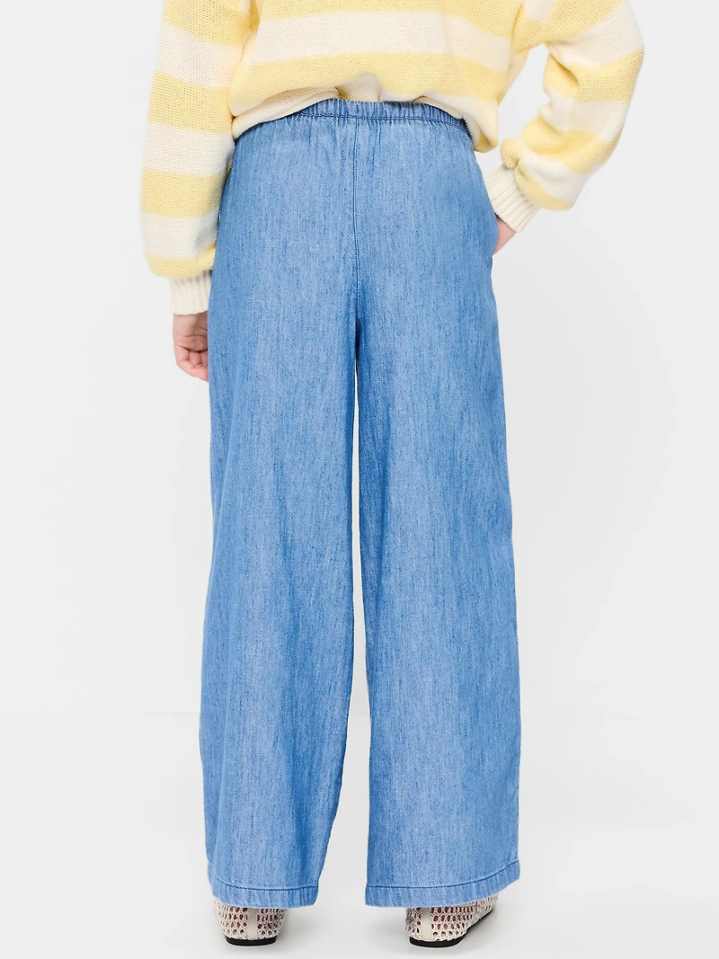 Pull-On Wide-Leg Chambray Pants for Girls