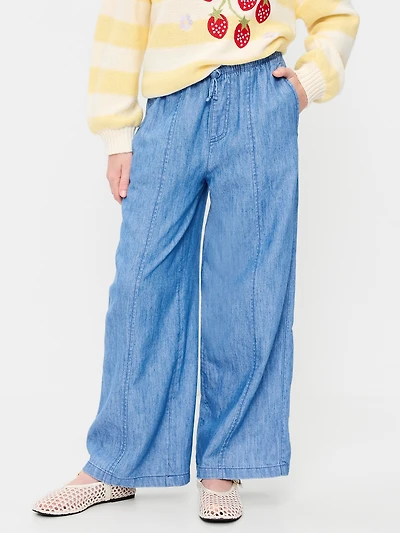 Pull-On Wide-Leg Chambray Pants for Girls