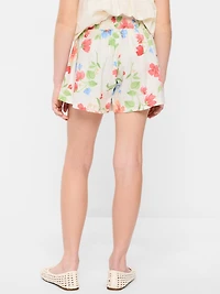 Printed Smocked-Waist Linen-Blend Shorts for Girls