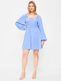 Long-Sleeve Square-Neck Mini Dress